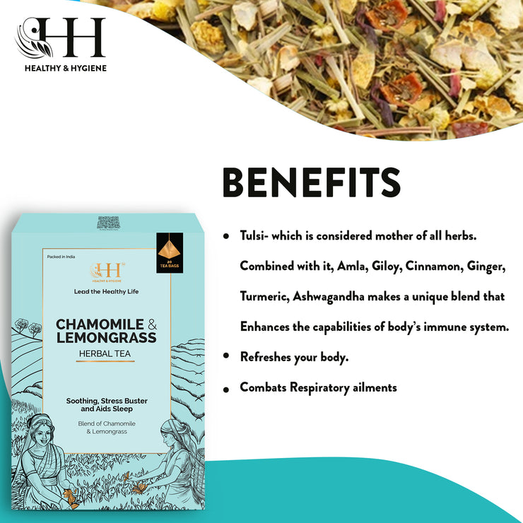 Chamomile lemongrass Tea in pyramid teabags | Caffeine Free