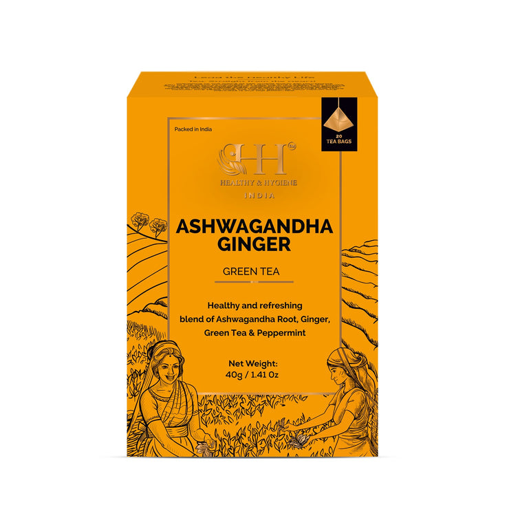 Ashwagandha Ginger | Green Tea | Healthy & Calming blend of Ashwagandha roots, Ginger, Green tea & peppermint