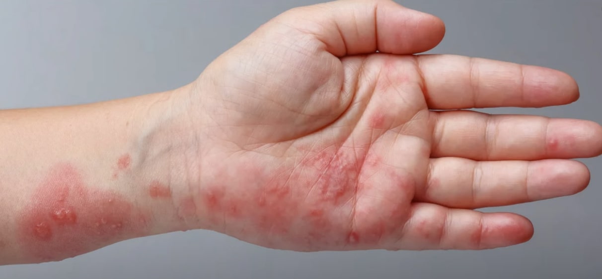 Skin irritation or redness on the hand