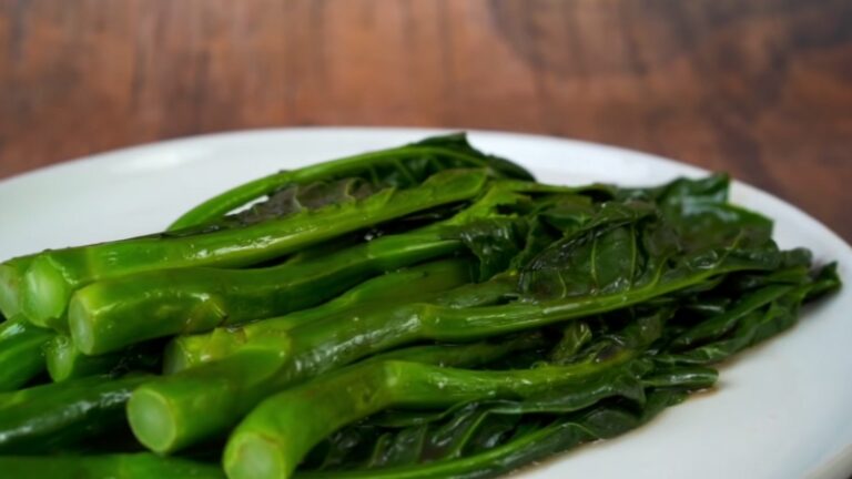 A White Plate with Freshly Cooked Gai Lan