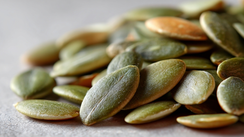 Close-up of pumpkin seeds known for supporting progesterone and hormone balance
